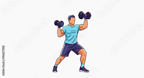 A fit man lifting dumbbells in a modern gym setting with exercise equipment