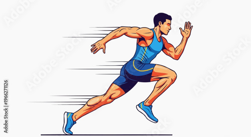 A muscular man running quickly in a dynamic pose with motion lines