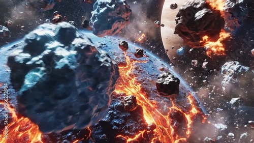 Cosmic Collision Asteroid Impact on Planet.