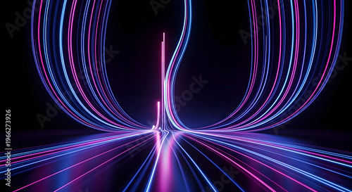 Dynamic light trails converging in a futuristic cosmic display of energy and motion