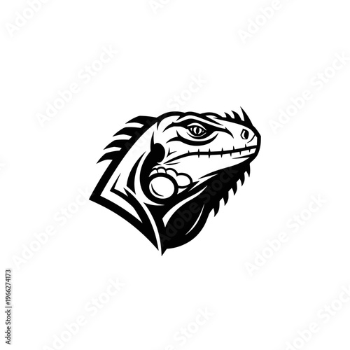 Black and white lizard head illustration.