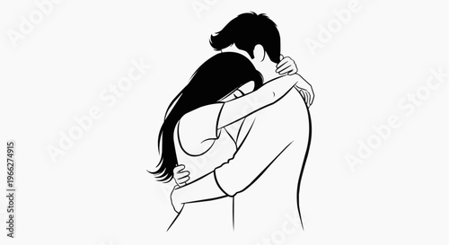 A minimalist vector illustration of a couple embracing in a tender moment