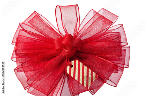 Festive bright red ribbon with gift tags for Christmas magic
