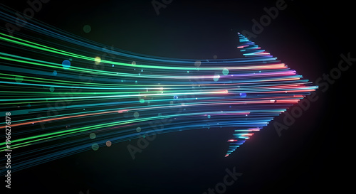 Dynamic light trails forming an abstract shape against a dark background