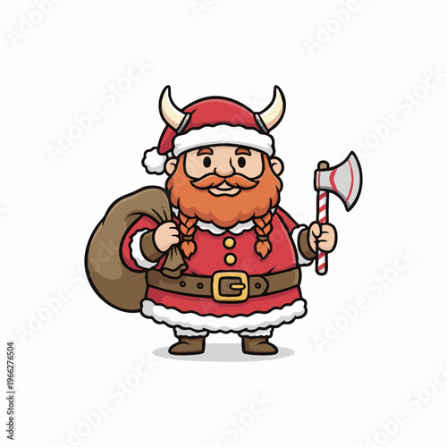 funny viking santa with christmas axe