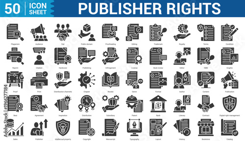 Publisher Rights editable Icon Set Collection Concept With Icon Of plagiarism, audience, fair, public domain, proofreading, editing, and more. Illustration eps 10