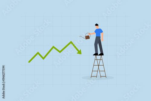 Growing investment from loss, businessman investor nurturing decline graph and chart to enhance its growth