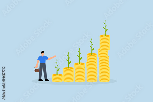 Saving growth, entrepreneur nurturing developing currency pile plant growth