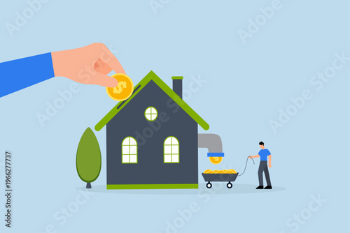 real estate investment, businessman hands over coin with cash in return