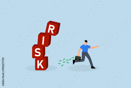 Risk averse, entrepreneur investor avoid danger of falling box