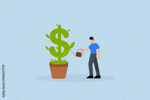 Dividends yield investment, businessman investor nurturing development currency cash vegetation