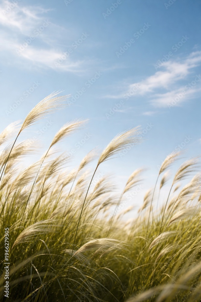 Obraz premium Serene grass field landscape skyward