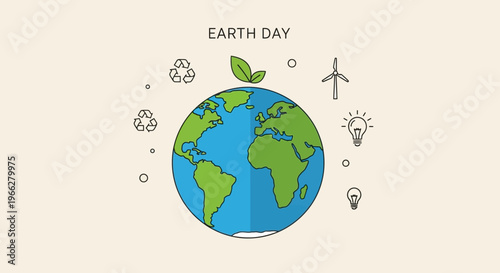 Earth Day Globe with Green Leaves.