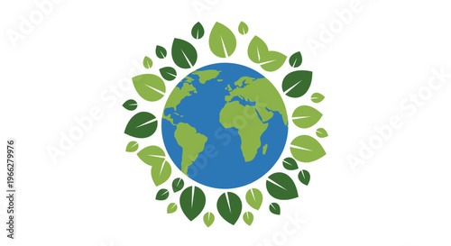Earth Globe Surrounded by Green Leaves.