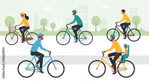 People riding bicycles on road.