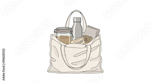 Reusable shopping bag with groceries.