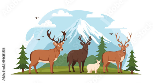 Three deer standing in a line.