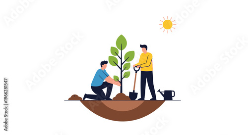 Two men planting a young tree 1.