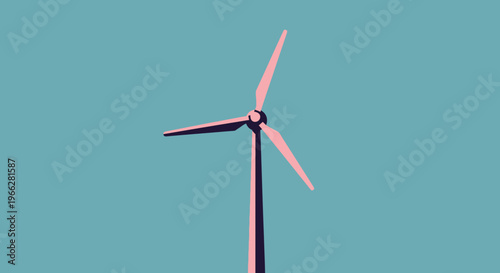 Wind turbine with pink blades spinning.