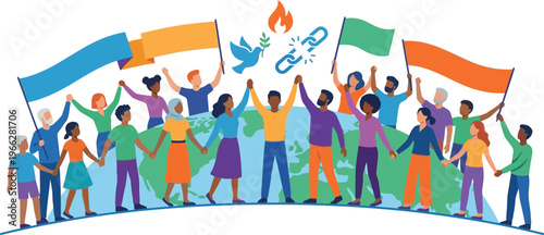 Celebration of Independence with Diverse Group Holding Indian Flags