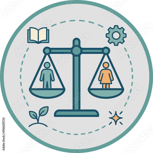 Balanced Scales with Female Figures Symbolizing Equality and Justice