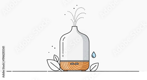 Vector illustration of essential oil diffuser with wooden base and mist on transparence background