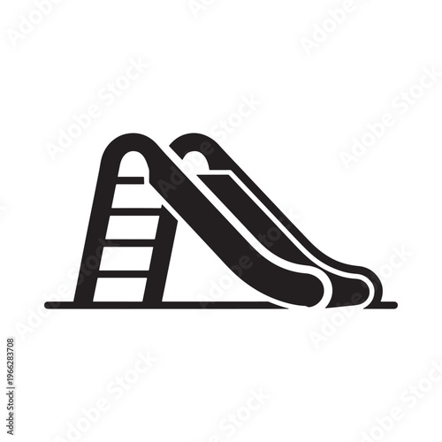 Simple black and white illustration of a playground slide with ladder