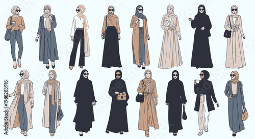 Diverse Muslim Women Fashion Styles with Hijab and Abaya