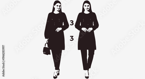Two stylish businesswomen walking in black outfits
