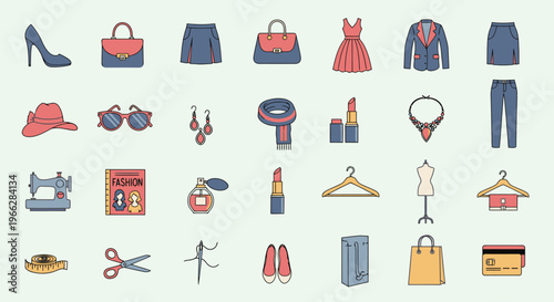 Fashion icons and accessories flat design
