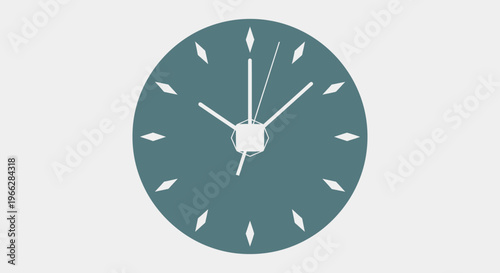 A clock with white hands and markers.