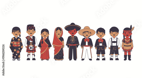 Diverse People in Traditional Clothing from Around the World