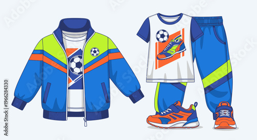 Kids soccer uniform set with jacket shirt pants and shoes