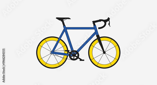 Blue bicycle with yellow wheels.