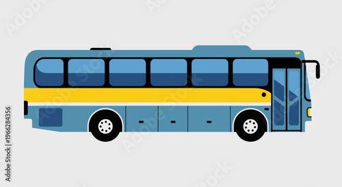 Blue and yellow city transit bus.