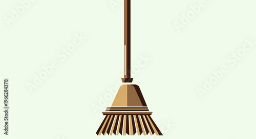 Broom Head with Wooden Handle.