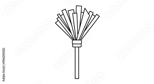 Broom with long handle and bristles.