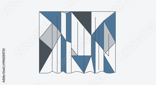 Geometric shapes in blue tones.