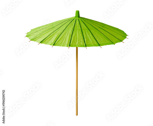 Green paper parasol umbrella for tropical summer cocktail party on transparent background PNG