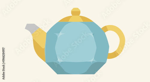 Teapot with Yellow Handle and Spout.