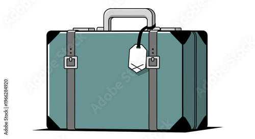 Vintage Teal Luggage Travel Suitcase.