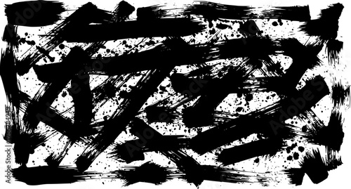 Bold Black Brush Strokes  Ink Splatters on White Background - Abstract Grunge Texture