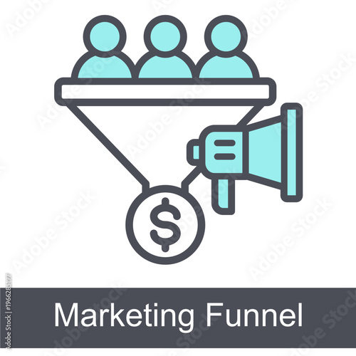 Marketing Funnel Blue Vector Icon On White Background 

