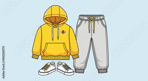 Casual Streetwear Outfit with Yellow Hoodie and Sneakers