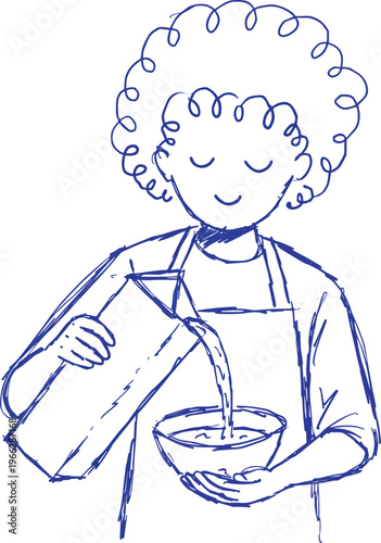 Person pouring liquid from carton into bowl