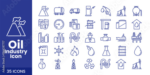 Oil and Gas Industry Icon Set with Fuel, Refinery, Pipeline, and Industrial Energy Vector Collection