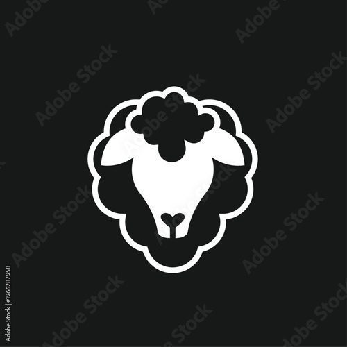 Minimalist White Sheep Head Logo Icon on Black Background for Livestock or Agriculture Design