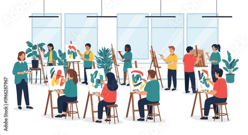 People painting on canvas easels.