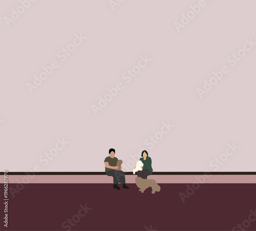 Happy Two friend woman relaxing with her dogs during holiday vacation. Outdoor activity with pet. 