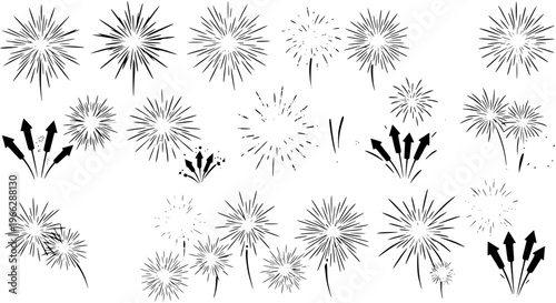 Fireworks Extravaganza: Black and White Vector Celebration Design
